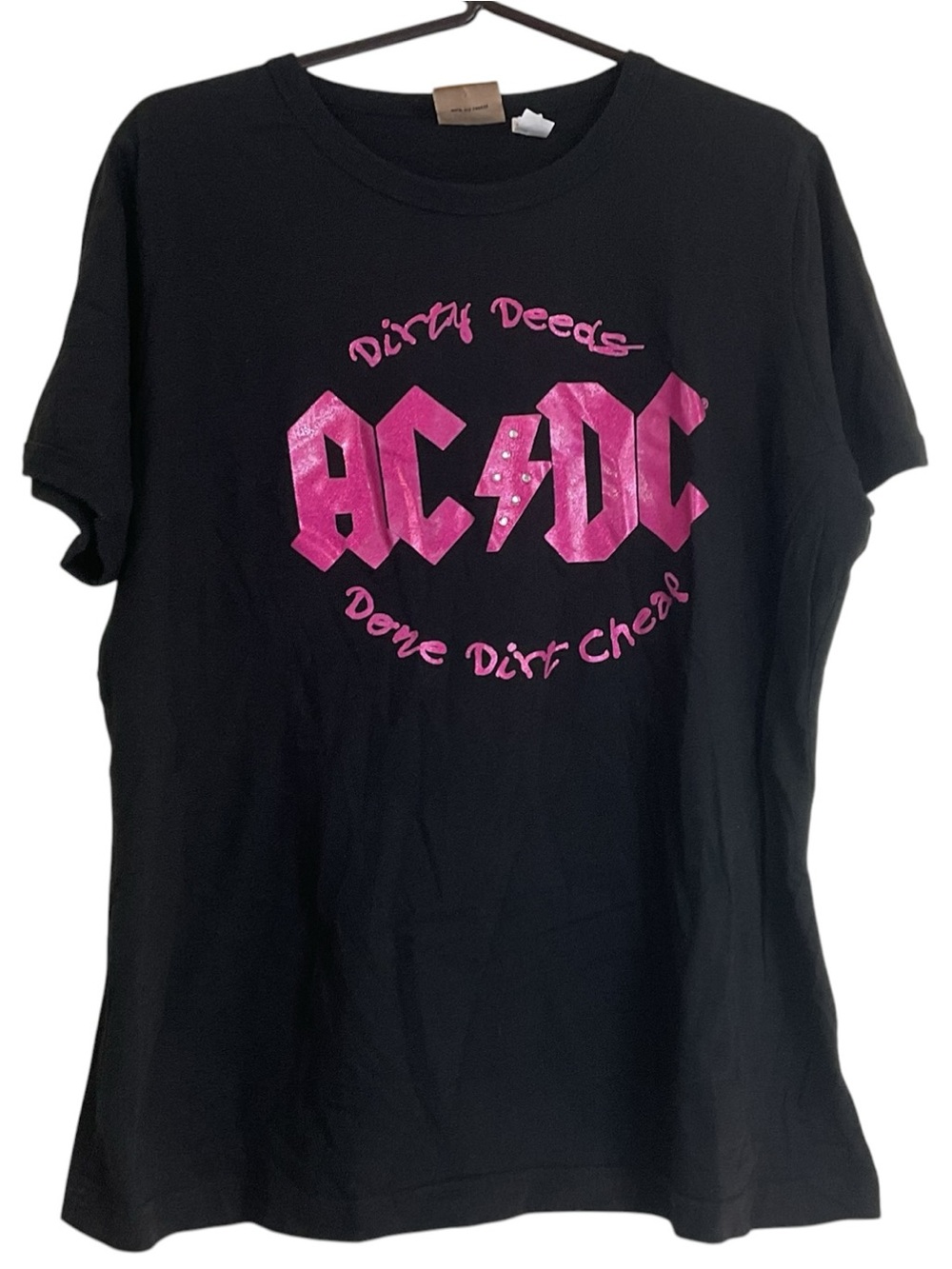 AC/DC Dirty Deeds Done Dirt Cheap Black Graphic T-Shirt Womens 26W 28W Rockware